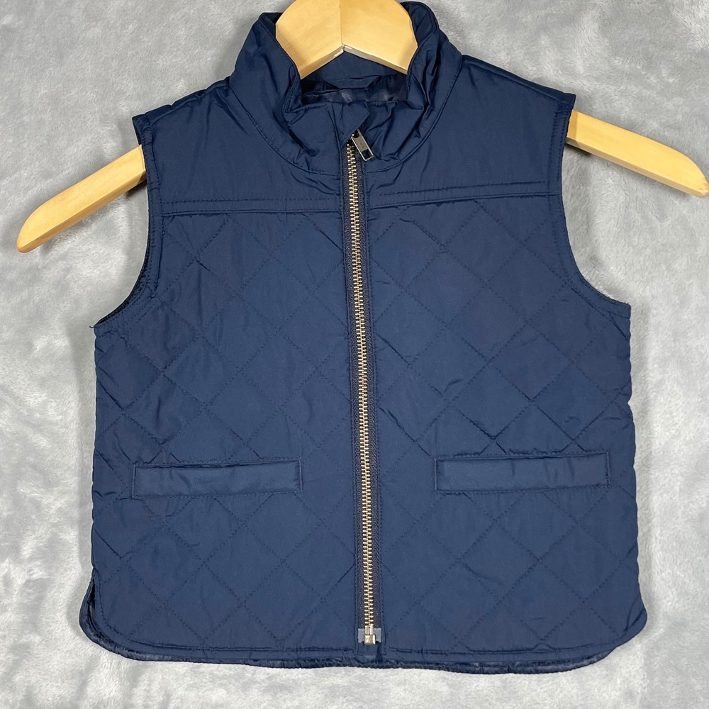 Crewcuts J.Crew Kids Navy Blue Quilted Puffer Vest Size 3 Full Zip Diamond Quilt